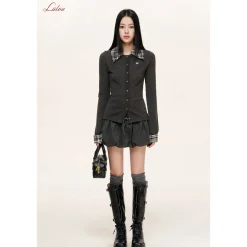 Liilou Detachable Plaid Patchwork Waisted Knit Top