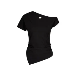 Liilou Diagonal Off-Shoulder Irregular Top Black