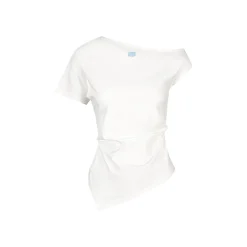 Liilou Diagonal Off-Shoulder Irregular Top White