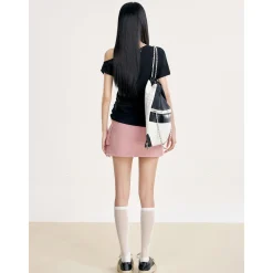 Liilou Diagonal Off-Shoulder Irregular Top Black