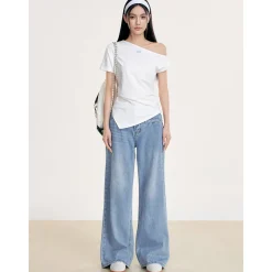 Liilou Diagonal Off-Shoulder Irregular Top White