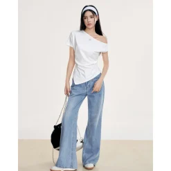Liilou Diagonal Off-Shoulder Irregular Top White