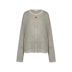 Liilou Embroidery Logo Striped Casual Long Sleeve Top
