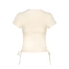 Liilou Embroidery Logo Turtleneck Drawstring Top Cream