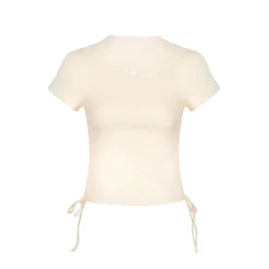Liilou Embroidery Logo Turtleneck Drawstring Top Cream