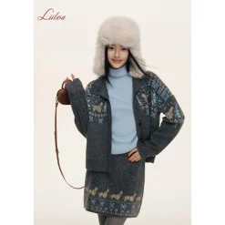 Liilou Fair Isle Jacquard Lapel Woolen Knit Cardigan