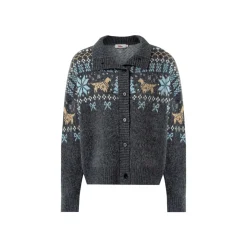 Liilou Fair Isle Jacquard Lapel Woolen Knit Cardigan