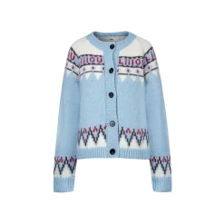 Liilou Fair Isle Jacquard Woolen Knit Cardigan Blue
