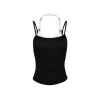 Liilou Fake-2-Piece Contrast Color Halter Vest Black
