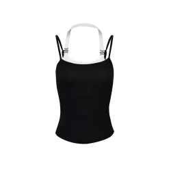 Liilou Fake-2-Piece Contrast Color Halter Vest Black