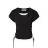 Liilou Fake-2-Piece Contrast Color Pleated Knit Top Black