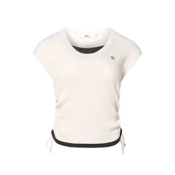 Liilou Fake-2-Piece Contrast Color Pleated Knit Top Apricot