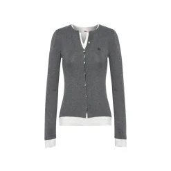 Liilou Fake-2-Piece Contrast Color Slim Knit Top Gray