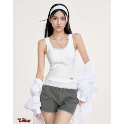 Liilou Fake-2-Piece Lace Patchwork Vest White