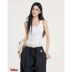Liilou Fake-2-Piece Lace Patchwork Vest White