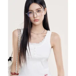 Liilou Fake-2-Piece Lace Patchwork Vest White