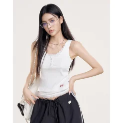 Liilou Fake-2-Piece Lace Patchwork Vest White