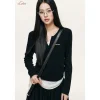 Liilou Fake-2-Piece V-Neck Woolen Knit Top Black