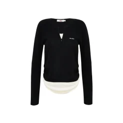 Liilou Fake-2-Piece V-Neck Woolen Knit Top Black