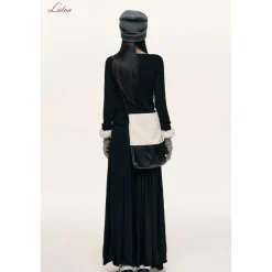 Liilou Fake-2-Piece V-Neck Woolen Knit Top Black