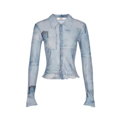 Liilou Faux Denim Printed Slim Shirt
