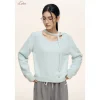 Liilou Halter Lace Up Long Sleeved Knit Sweater Blue