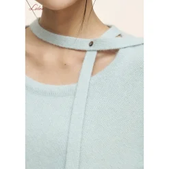 Liilou Halter Lace Up Long Sleeved Knit Sweater Blue