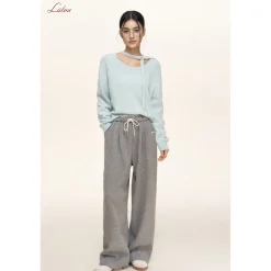 Liilou Halter Lace Up Long Sleeved Knit Sweater Blue