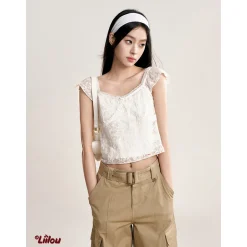 Liilou Lace Little Flying Sleeve Vest White