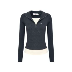 Liilou Merino Woolen Fake-2-Piece Contrast Color Knit Top