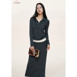 Liilou Merino Woolen Fake-2-Piece Contrast Color Knit Top