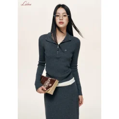 Liilou Merino Woolen Fake-2-Piece Contrast Color Knit Top