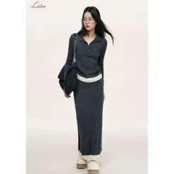 Liilou Merino Woolen Fake-2-Piece Contrast Color Knit Top