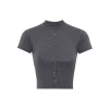 Liilou Merino Woolen Half High Collar Slim Knit Top Grey
