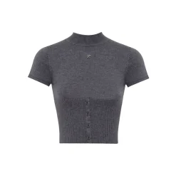 Liilou Merino Woolen Half High Collar Slim Knit Top Grey