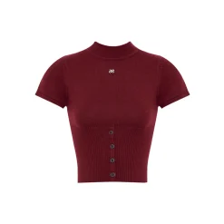 Liilou Merino Woolen Half High Collar Slim Knit Top Wine Red