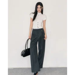 Liilou Merino Woolen Half High Collar Slim Knit Top White