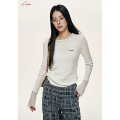 Liilou Mohair Patchwork Woolen Knit Top White