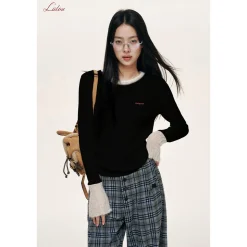 Liilou Mohair Patchwork Woolen Knit Top Black