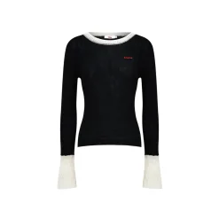 Liilou Mohair Patchwork Woolen Knit Top Black