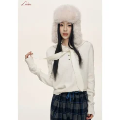 Liilou Shawl Hooded Woolen Knit Sweater White