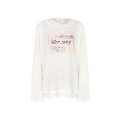 Liilou Stamp Printed Fake-2-Piece Irregular Top Cream
