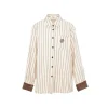 Liilou Suede Patchwork Striped Casual Shirt