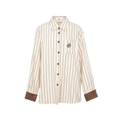Liilou Suede Patchwork Striped Casual Shirt