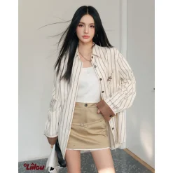 Liilou Suede Patchwork Striped Casual Shirt