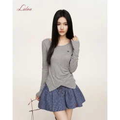 Liilou Tencel Irregular Waisted Split Top Gray