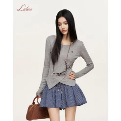 Liilou Tencel Irregular Waisted Split Top Gray