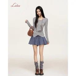 Liilou Tencel Irregular Waisted Split Top Gray