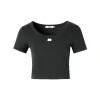 Liilou U-Neck Straight Shoulder T-Shirt Dark Grey