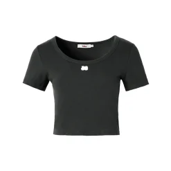 Liilou U-Neck Straight Shoulder T-Shirt Dark Grey